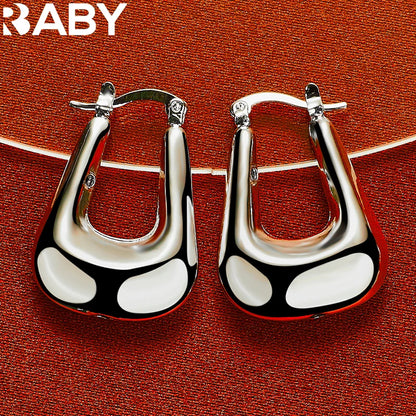 URBABY 925 Sterling Silver 17mm Smooth U Hoop Earrings For Woman Wedding Engagement Party Gift Charms Fashion Jewelry