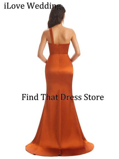 One Shoulder Pleated Floor Length Evening Dress Sheath Side Slilt Bridesmaid Dress for Wedding Party Gown vestidos de Customized