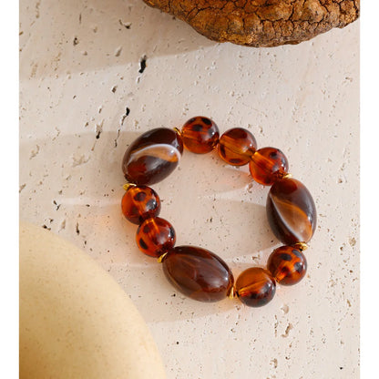 Yhpup New Arrivals Amber Acrylic Resin Round Beads Chain Handmade Bracelet Stainless Steel Stylish Unique Distinctive Jewelry