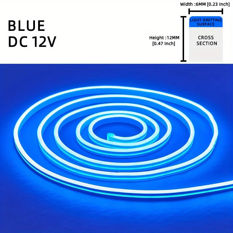 1 Roll 12V 196.85in/5M LED Flexible Silicone Neon Light, Outdoor LED Strip Lights Waterproof, 2835 12-bead Neon Light, 12V 6*12