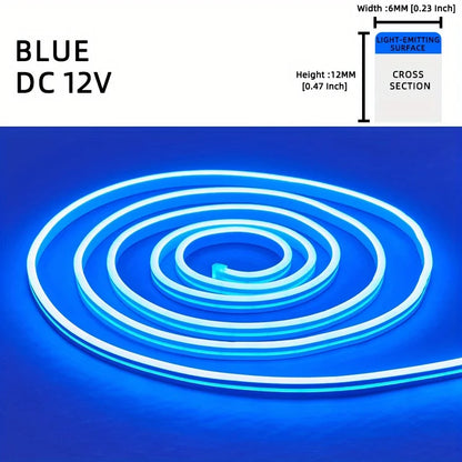 1 Roll 12V 196.85in/5M LED Flexible Silicone Neon Light, Outdoor LED Strip Lights Waterproof, 2835 12-bead Neon Light, 12V 6*12