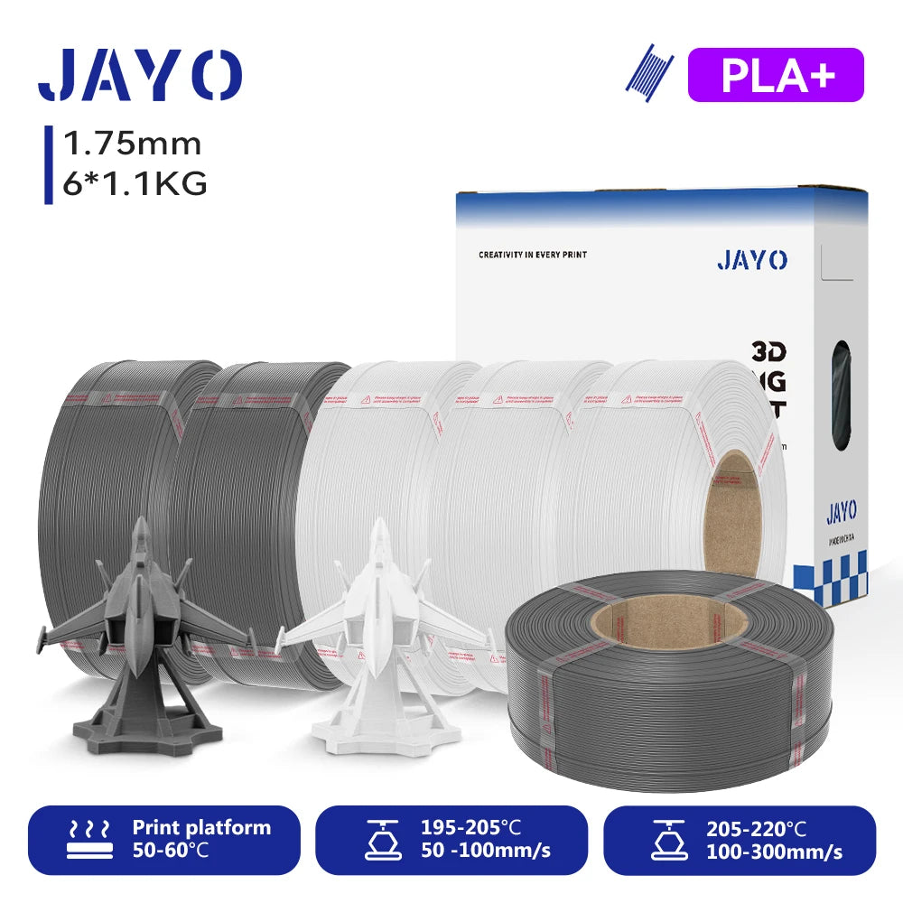 JAYO Refill PETG/PLA+ Filament 1.75mm Refill 3D Printer Filament, Suitable for Bambu Lab Filament & JAYO Reusable spools 6Rolls