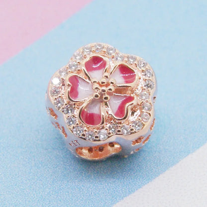 Rose Gold Fine Plated Pink Clip Dasiy Butterfly Dragonfly DIY Charms Fit Original Sterling Silver 925 Bracelet For Women Jewelry