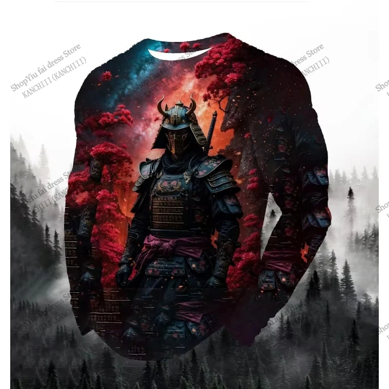 New Japanese Style Tattoo Samurai 3d Print Long Sleeve T-shirt For Men Women Fashion Sports Tops Tees Men Clothing Street tshirt