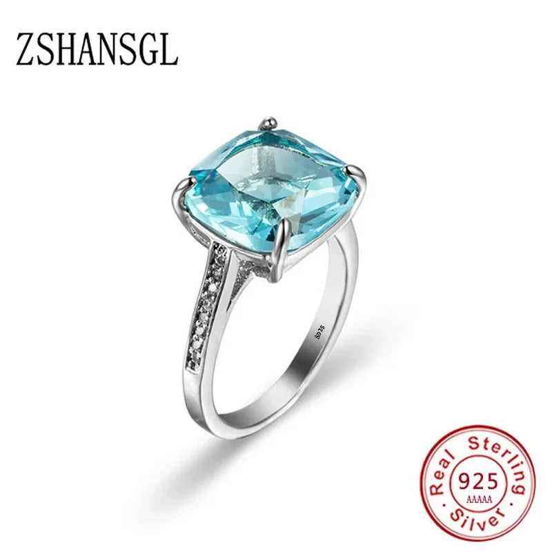 Luxury 925 Sterling SIlver Forever Clear Blue/Yellow Zircon Circle Round Finger Ring for Women Jewelry Christmas Gift Anillos