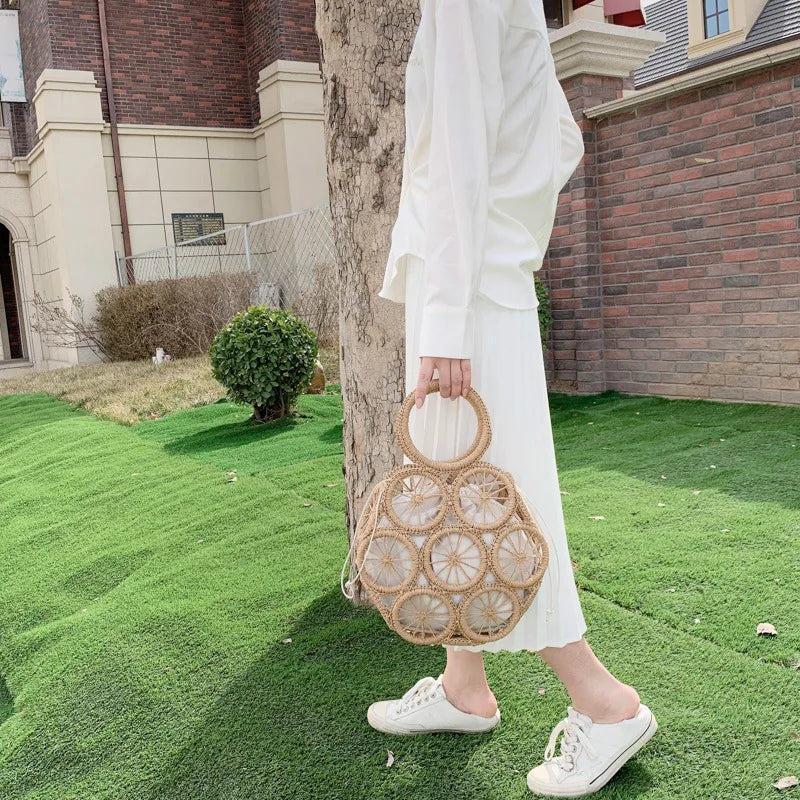 Large Capacity Straw Woven Handbag Handwoven Hollow Women Shoulder Bag Travel Vacation Summer Beach Bag Top Handle Bags