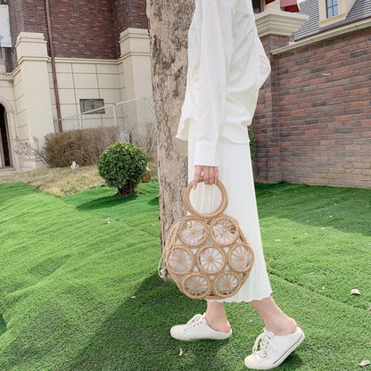 Large Capacity Straw Woven Handbag Handwoven Hollow Women Shoulder Bag Travel Vacation Summer Beach Bag Top Handle Bags