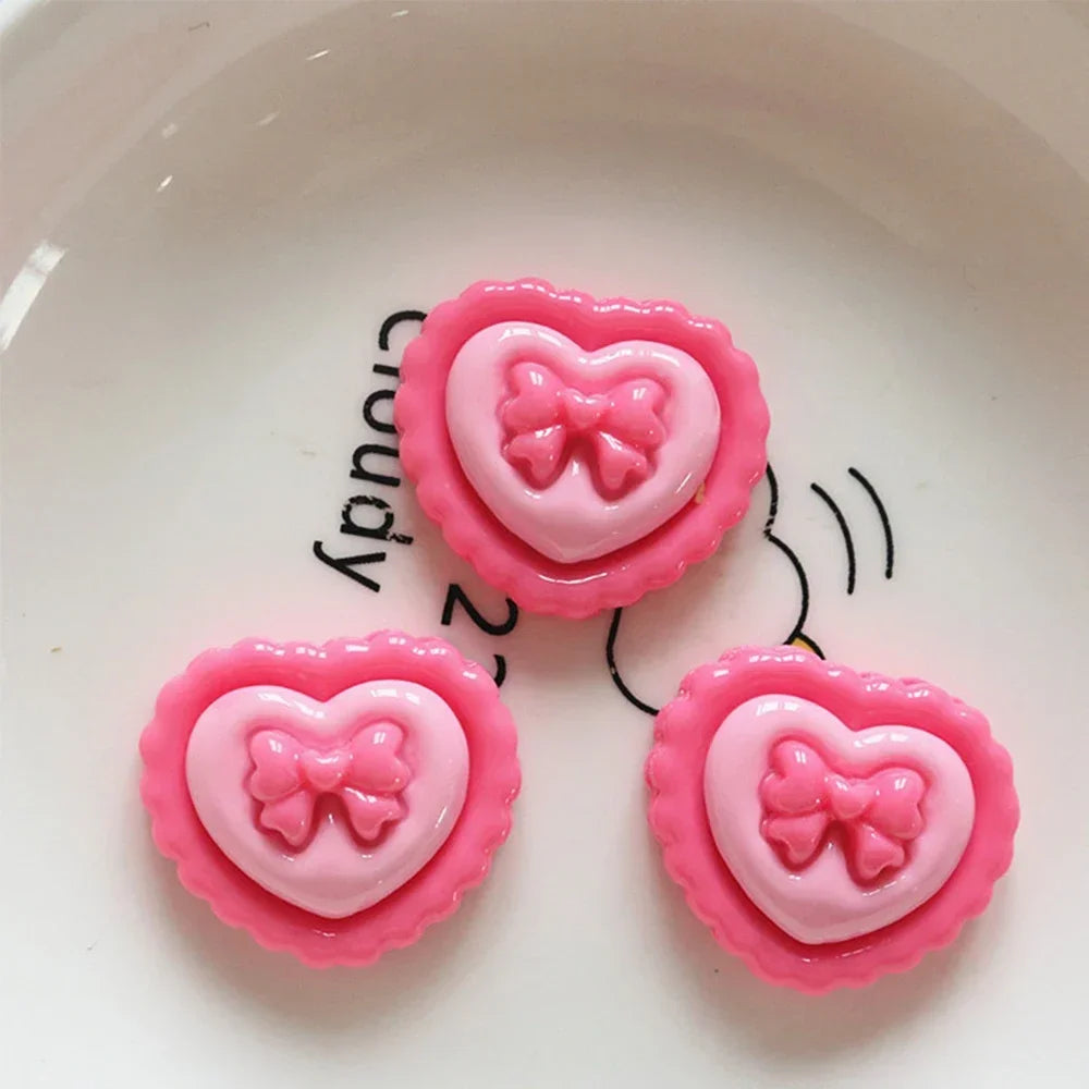 10PCS Shiny Rose Red Bear Flower Miniature Resin Flat Back Cabochons For Hairpin Scrapbooking DIY Home Decor Craft Accessories