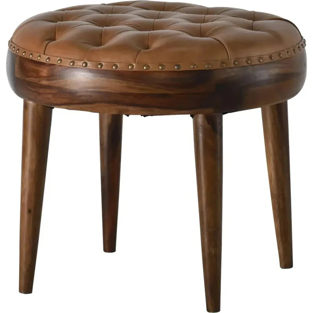 Selanra Leather Round Ottoman