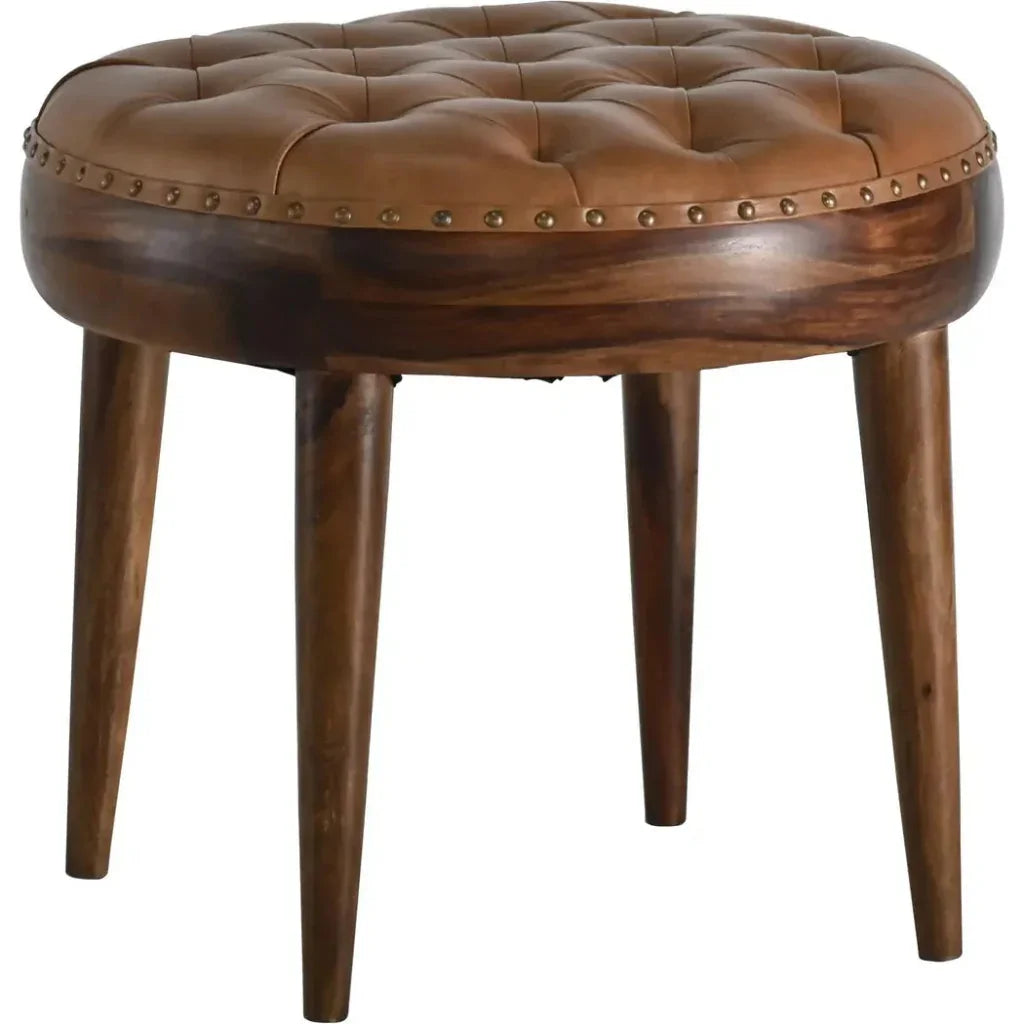Selanra Leather Round Ottoman