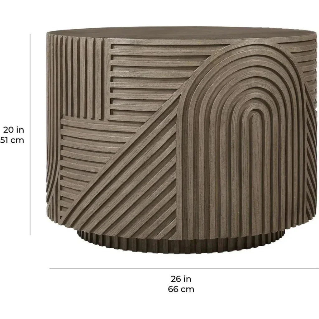Serenity Round Drum Table - Brown Outdoor Accent Table