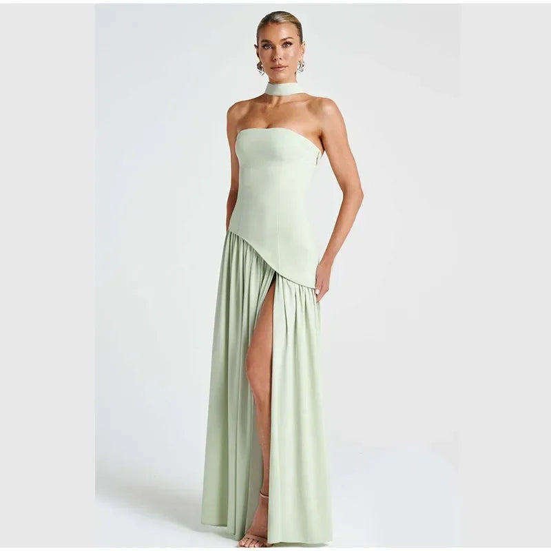 Elegant Off-shoulder Strapless Yellow Long Dresses 2025 Summer Party Dress Women Pleat Scarf Neck Holiday Evening Lady Vestidos