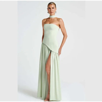 Elegant Off-shoulder Strapless Yellow Long Dresses 2025 Summer Party Dress Women Pleat Scarf Neck Holiday Evening Lady Vestidos