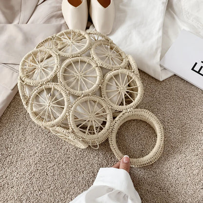 Large Capacity Straw Woven Handbag Handwoven Hollow Women Shoulder Bag Travel Vacation Summer Beach Bag Top Handle Bags