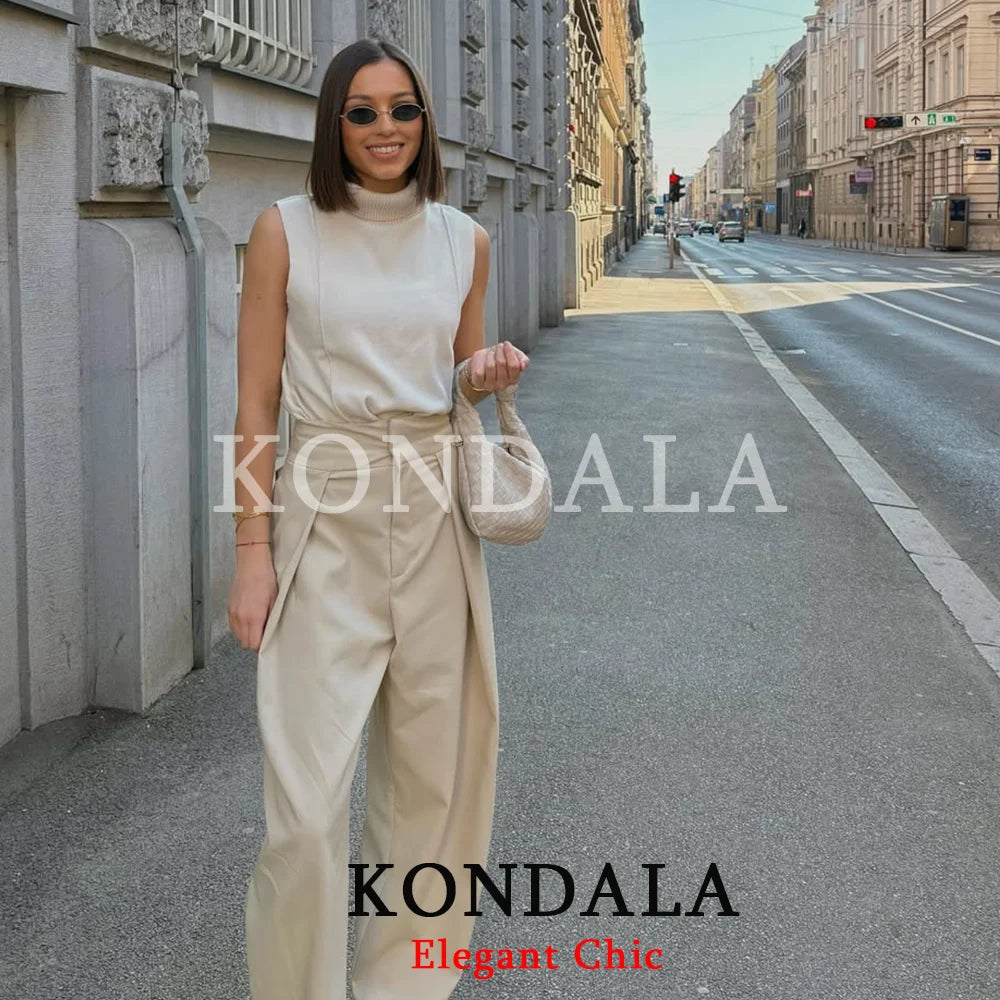 KONDALA Women Elegant Trendy Pleated Trousers Vacation Long Pants New 2026 Spring Fashion High Street Casual Office Lady Pants