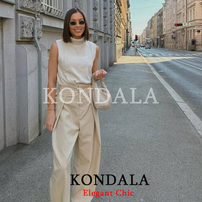 KONDALA Women Elegant Trendy Pleated Trousers Vacation Long Pants New 2026 Spring Fashion High Street Casual Office Lady Pants
