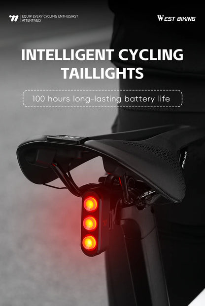 WEST BIKING Bike Taillight IP66 Waterproof Smart Brake Sensing Rear Light Auto Start/Stop LED Cycling Taillight Bike Accessories