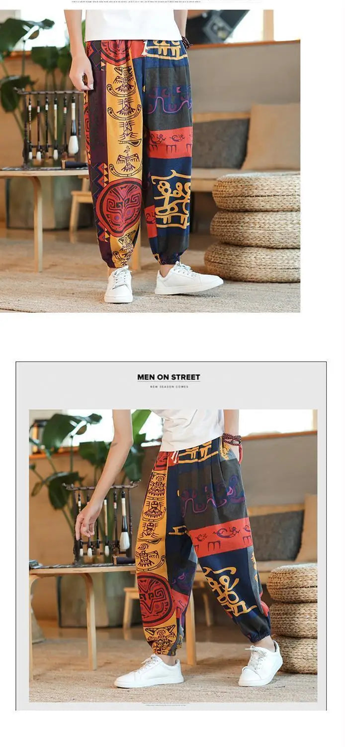 Thai  Cotton Linen  Pants Loose Fit Casual Men's Pants Asian Style Summer Lightweight Trendy Sweatpants  Summer Thin Pants