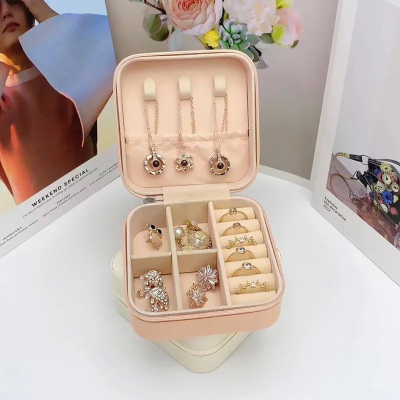 Square Jewelry Organizer Box with Lid | 6-Color Travel Case for Earrings, Necklaces & Rings - Gift for Women