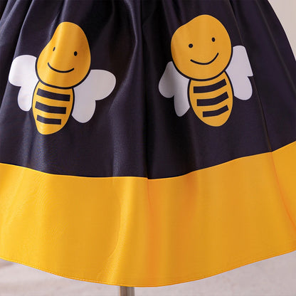 Yellow Honey Bee Tutu Party Dress For Baby Girl Kids Bee Stripe Summer Casual Dresses Children Bow Daily Holiday Gown Girls Wear