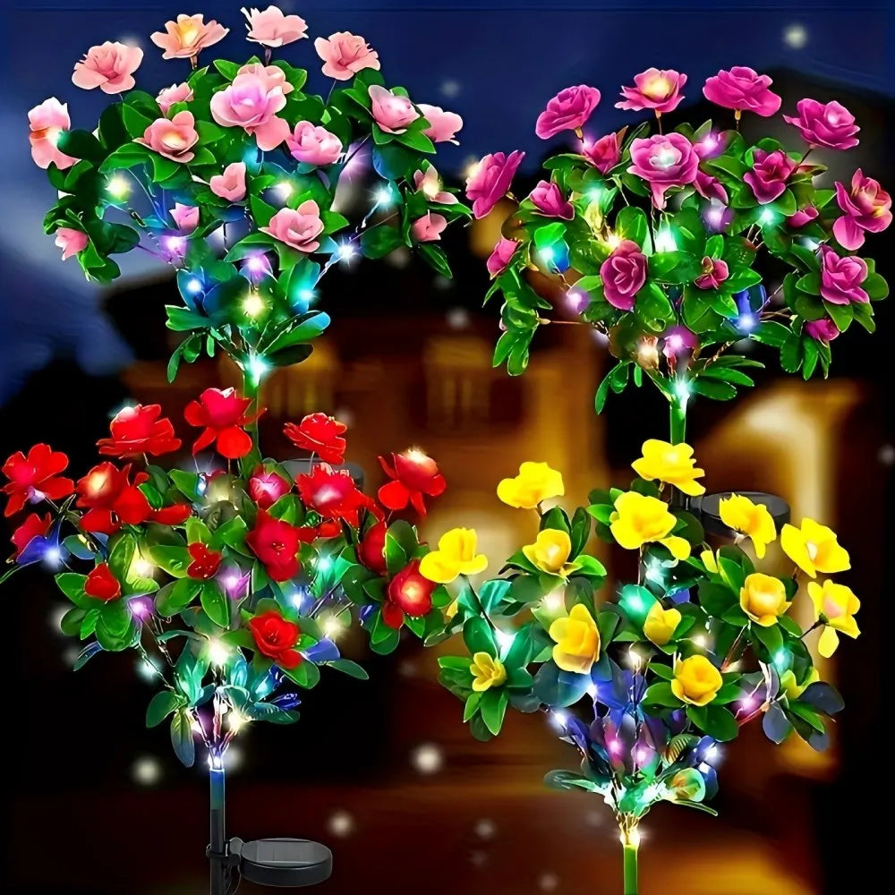 1PC Solar Azalea Flower Lights Fabric Petal Waterproof LED Decorative Stake Lights for Outdoor Garden Patio Wedding Party Decor