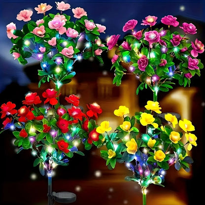 1PC Solar Azalea Flower Lights Fabric Petal Waterproof LED Decorative Stake Lights for Outdoor Garden Patio Wedding Party Decor