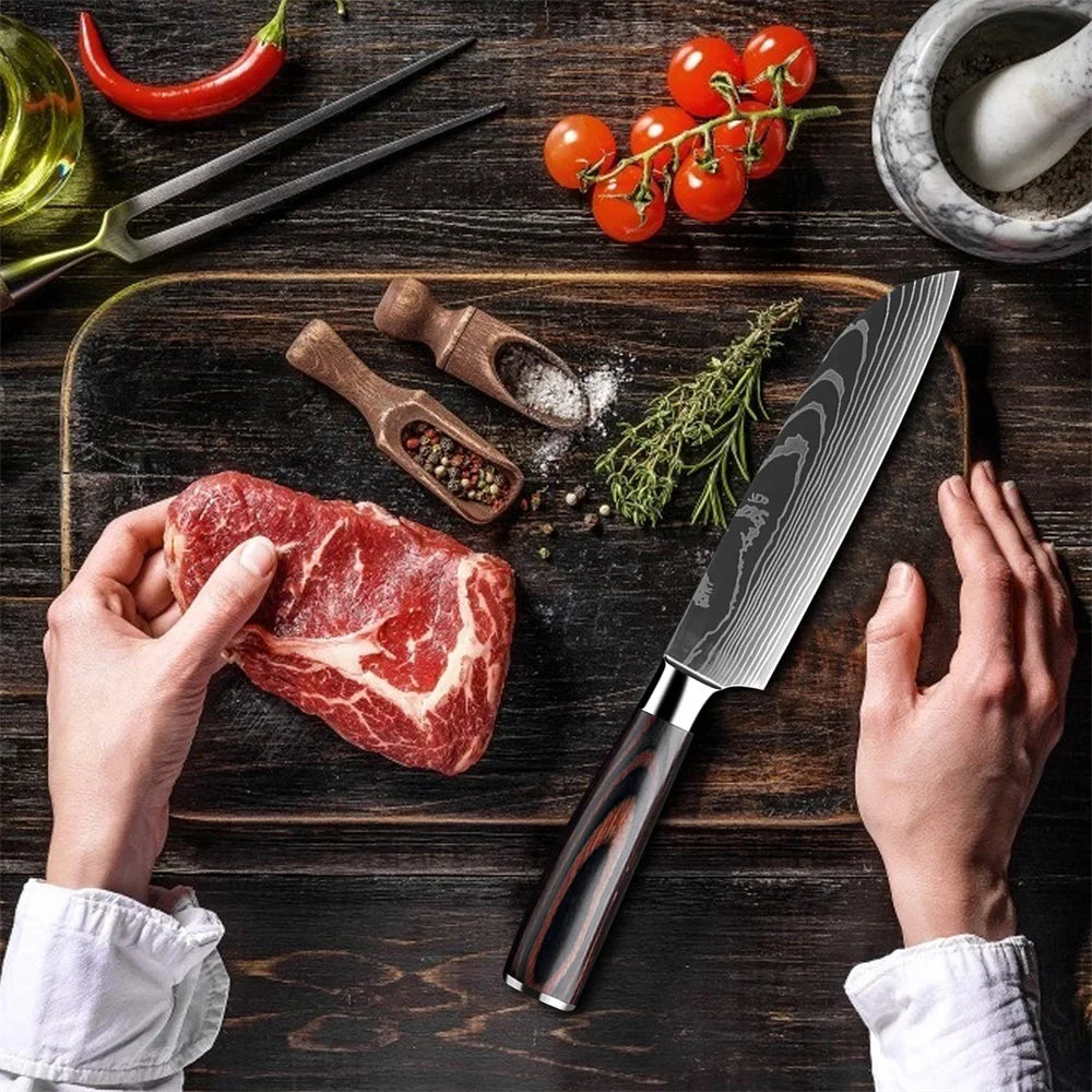 High Carbon Steel Santoku Knife 5 Inch Kitchen Chopping Knives for Vegetable Fruit Cutting Slicing Pakkawood Handle