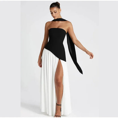 Elegant Off-shoulder Strapless Yellow Long Dresses 2025 Summer Party Dress Women Pleat Scarf Neck Holiday Evening Lady Vestidos
