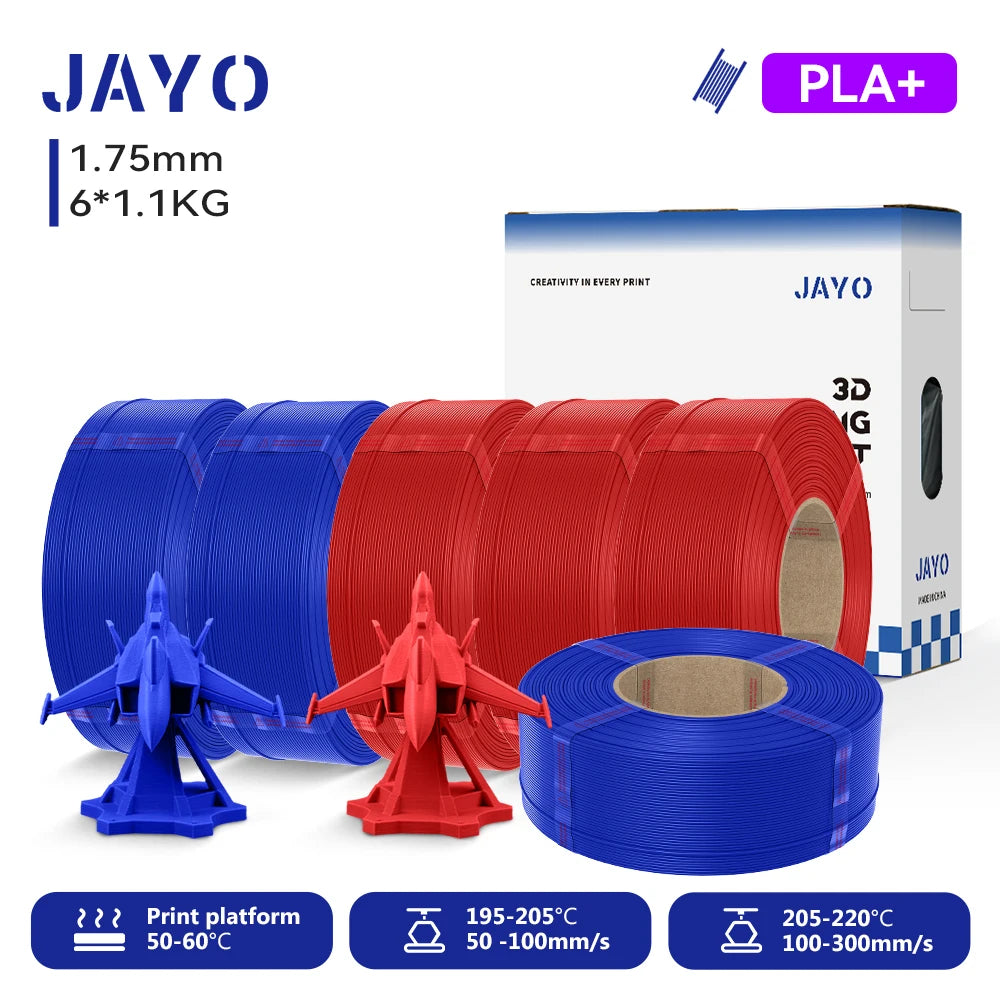 JAYO Refill PETG/PLA+ Filament 1.75mm Refill 3D Printer Filament, Suitable for Bambu Lab Filament & JAYO Reusable spools 6Rolls