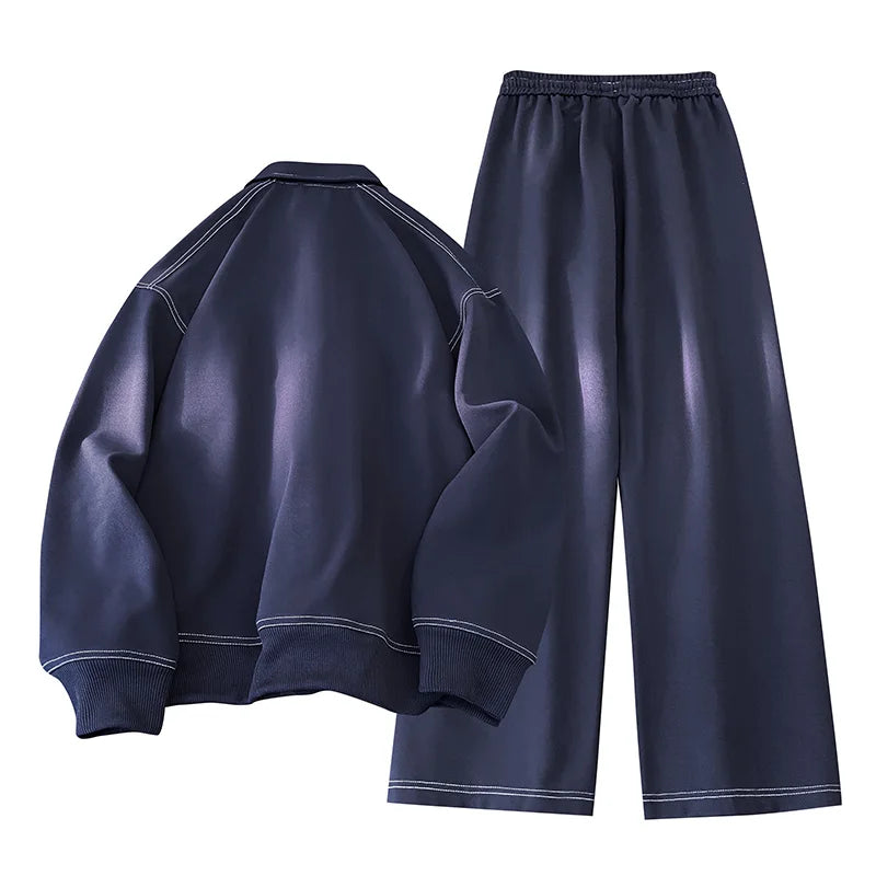 Two-piece set men sportswear Spring New Mens Casual Outdoor Set Square Neck Long Sleeve Loose TShirt Elastic Waist Comfort Pants