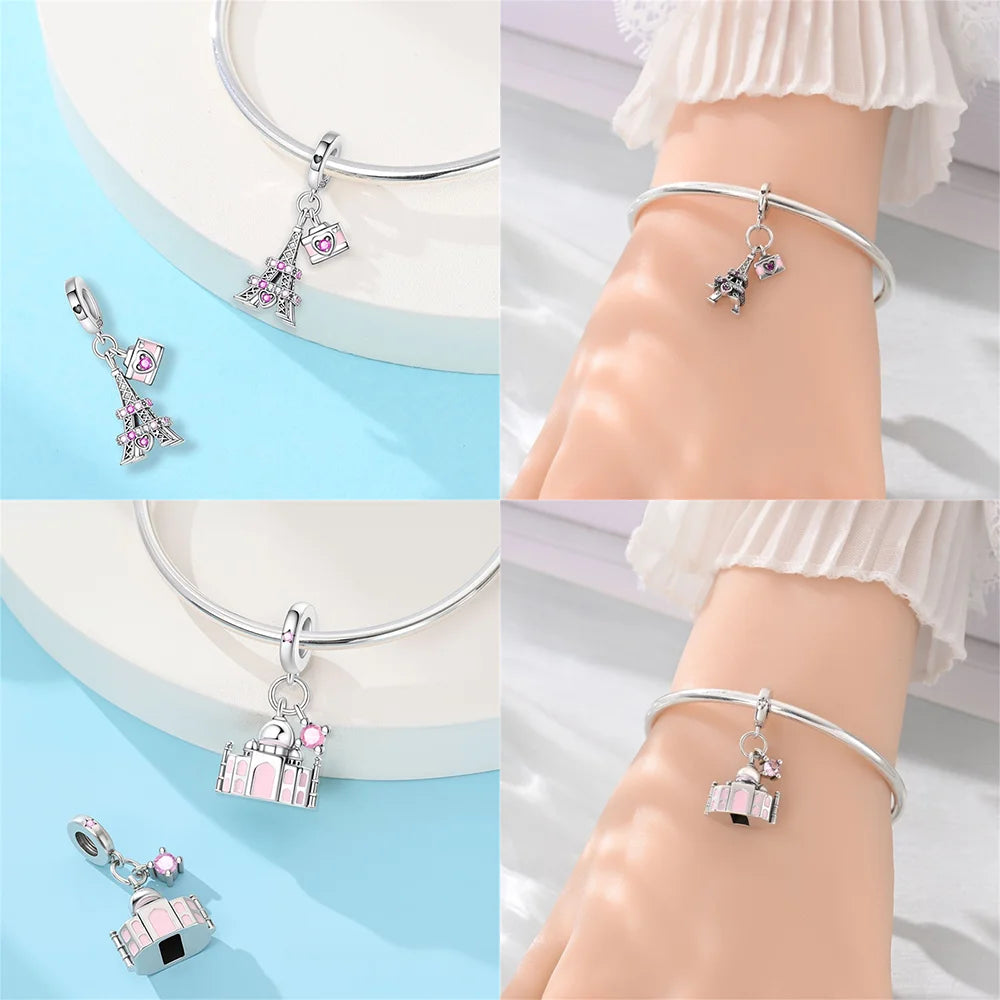 New 925 Silver Charms Greek Temple Paris Tower London Big Ben Beads Pendant Fit Original Bracelet DIY Cultural Fine Jewelry Gift