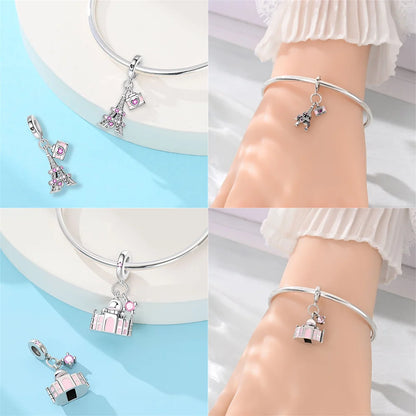 New 925 Silver Charms Greek Temple Paris Tower London Big Ben Beads Pendant Fit Original Bracelet DIY Cultural Fine Jewelry Gift