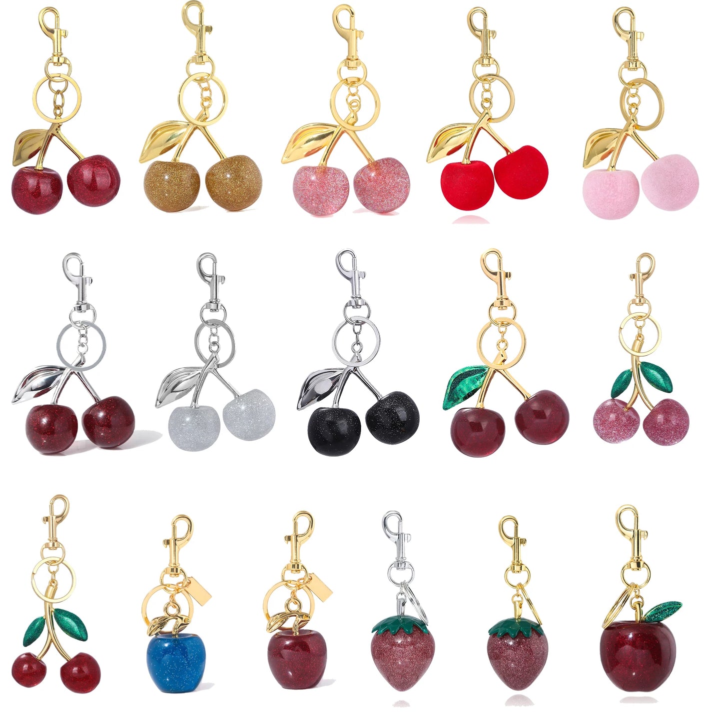 Fashion Red Cherry Keychain Pendant Summer Fruits Keyring for Women Men Bag Jewelry Accessory Gift