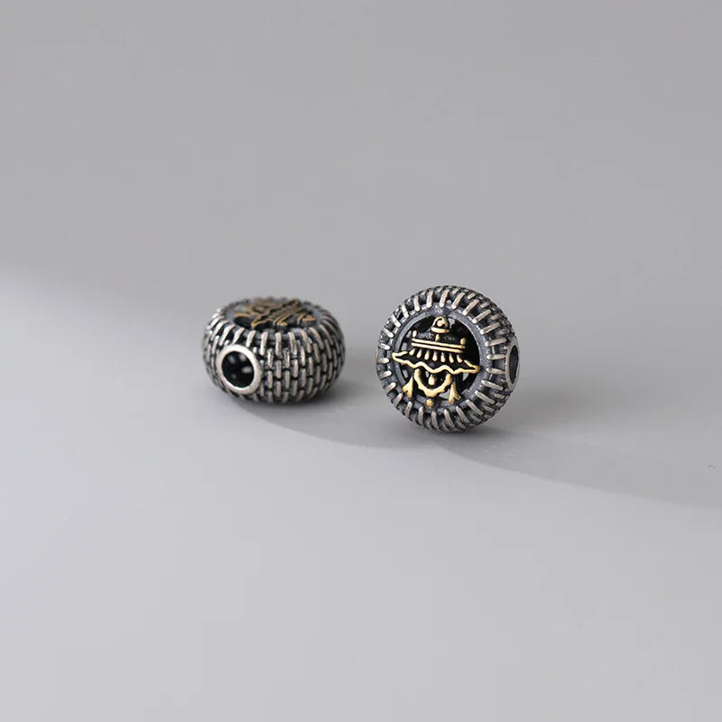 MEETSOFT  Vintage 925 Sterling Silver Auspicious Eight Treasures Beads Charms of DIY Handmade Bracelets Accessories Wholesale