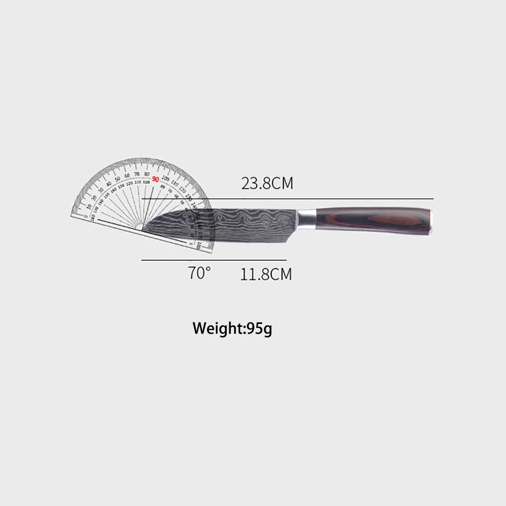 High Carbon Steel Santoku Knife 5 Inch Kitchen Chopping Knives for Vegetable Fruit Cutting Slicing Pakkawood Handle