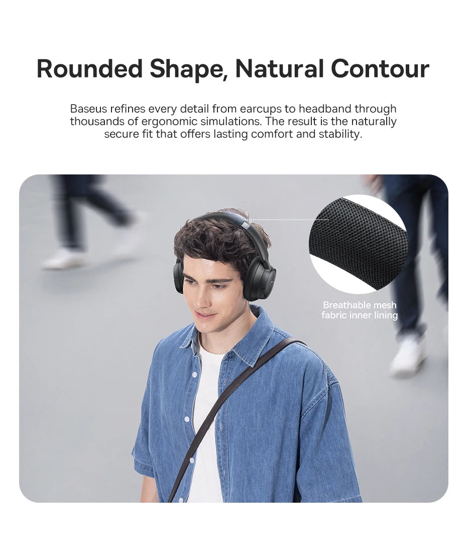 Baseus Bass EH10 NC Wireless Headphones Bluetooth 6.0 Noise Canceling 45dB Over Ear HeadsetSpatial Audio Earphone 80H Time