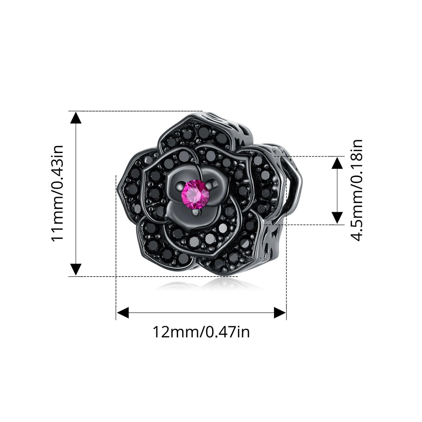 BISAER 925 Sterling Silver Vintage Dark Rose Charm Bead Black Rose Pendant for Women DIY Bracelet & Necklace Fine Jewelry