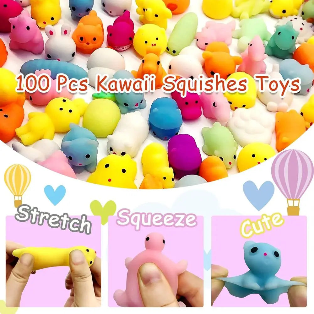 100 Pcs Kawaii Squishies, Mochi Squishy Toys for Kids Party Favors, Mini Sensory Stress Relief Toys, Goodie Bags Novelty Toy, Cl