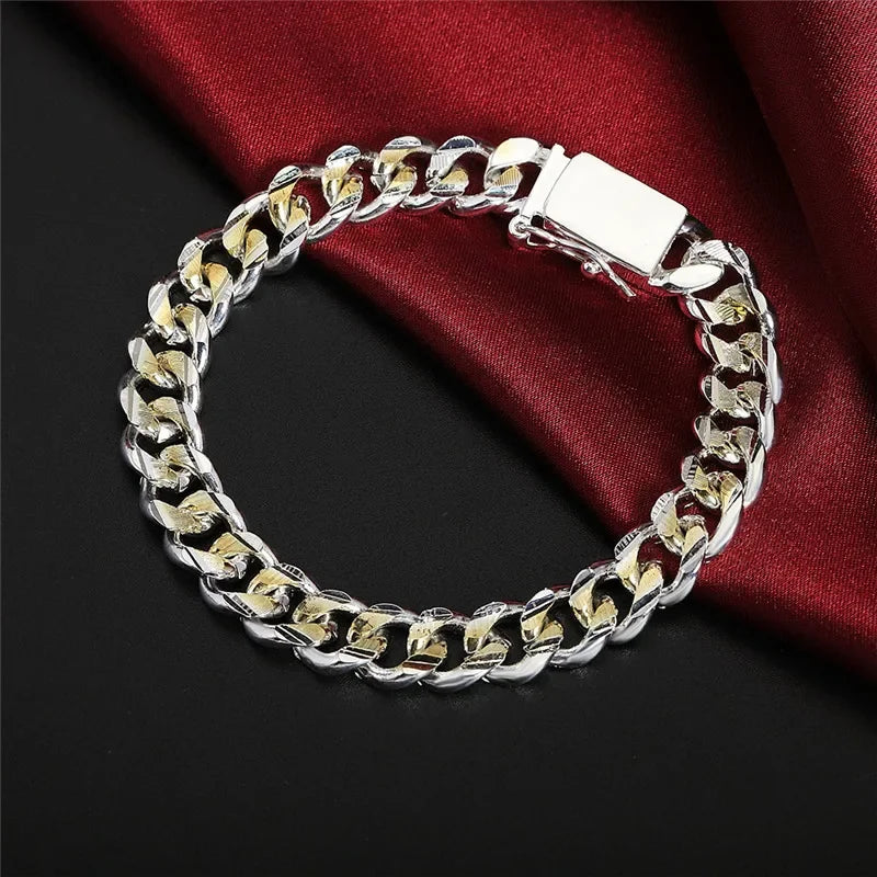 925 Sterling Silver Solid 10mm chain Bracelet men women Chain noble wedding Jewelry fashion charms party birthday gift