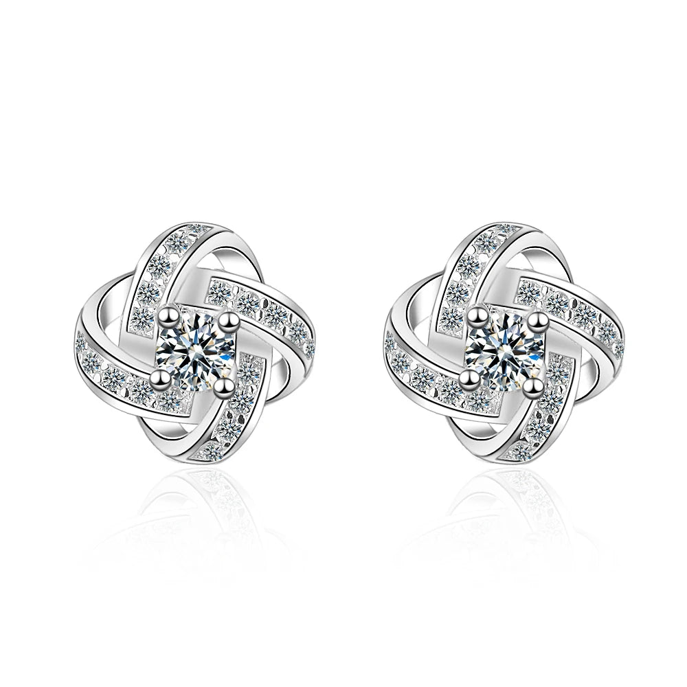 925 Sterling Silver Earrings For Women Sterling-silver-jewelry Zirconia Eternal Heart Twist Earrings Oorbellen S-e430