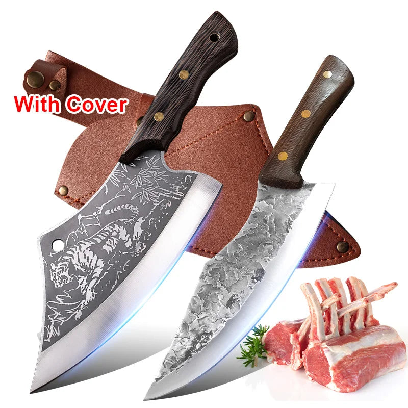Hand Forge Blade Kitchen Knives Utility Chop Vegetables Cleaver Meat Boning Butcher Knife Wood Handle Chef Barbecue Cooking Tool