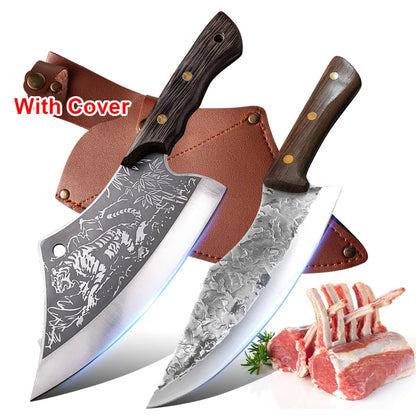 Hand Forge Blade Kitchen Knives Utility Chop Vegetables Cleaver Meat Boning Butcher Knife Wood Handle Chef Barbecue Cooking Tool
