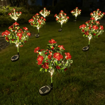 1PC Solar Azalea Flower Lights Fabric Petal Waterproof LED Decorative Stake Lights for Outdoor Garden Patio Wedding Party Decor