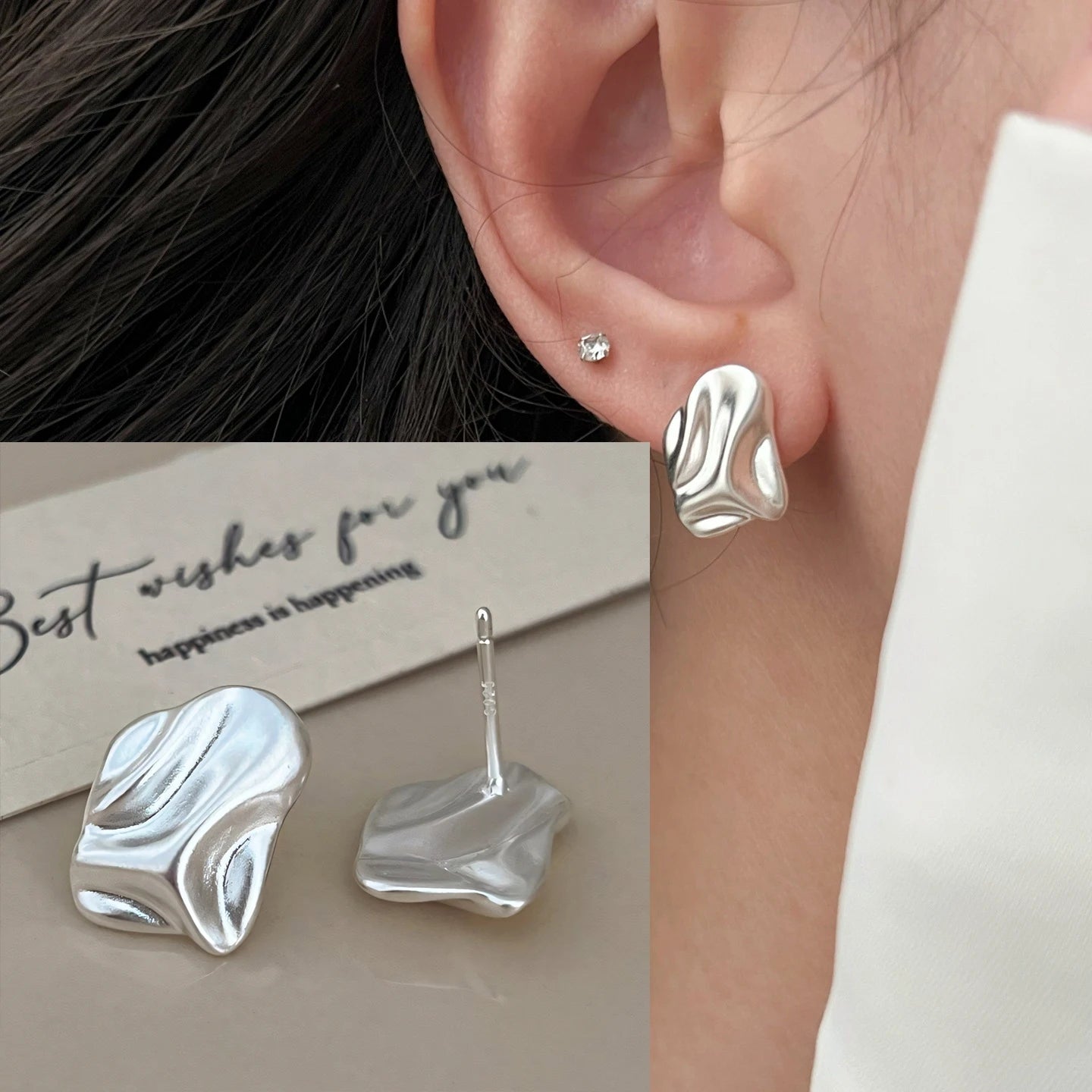 VENTFILLE 925 Sterling Silver Liquid Lava Texture Pearl Earring for Women Design Retro Versatile Jewelry Gift Dropshipping