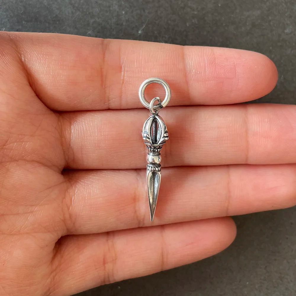 Real 925 Sterling Silver Small Vajra Pendant For Men and Women Buddhism Prayer Bouddha Jewelery