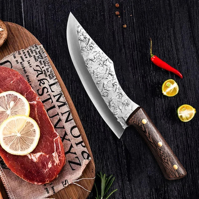 Hand Forge Blade Kitchen Knives Utility Chop Vegetables Cleaver Meat Boning Butcher Knife Wood Handle Chef Barbecue Cooking Tool