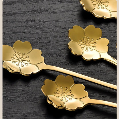 Flower Shape Coffee Spoon Gold Stainless Steel Dessert Spoon Ice Cream Scoop Tableware Kitchen Accessories