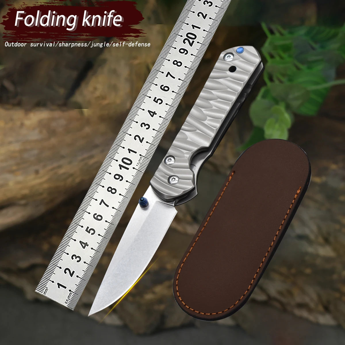 M390 Steel Folding Knife, Ball Bearing, Stonewashed Titanium Alloy, High Hardness Sharp EDC Survival Tool for Outdoor Camping