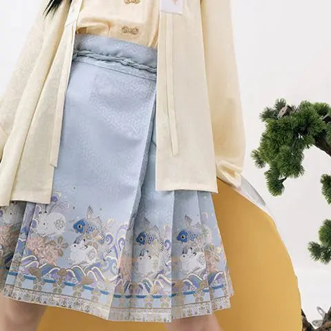 2023 Spring Summer New Fashion Printing High Waist Strap A-line Skirt Women High Street Chinese Style Loose Casual Pleated Skirt