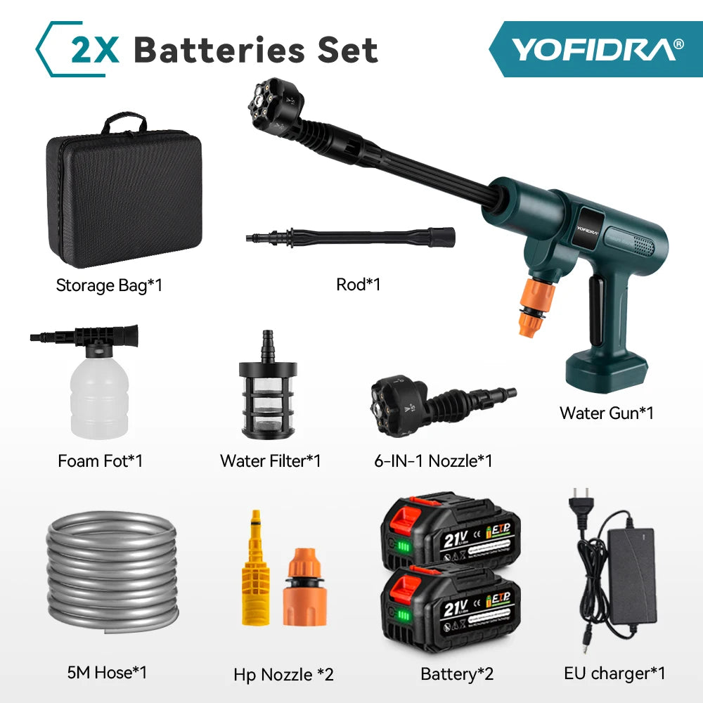 YOFIDRA 200Bar Brushless High Pressure Washer Gun Electric Car Washer Garden Watering Gun Cleaning Tools for Makita Battery Pins
